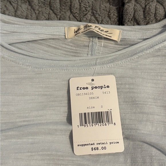 We The Free Light Blue Natasha Long Sleeve Top Ruched Sleeves - Picture 6 of 7